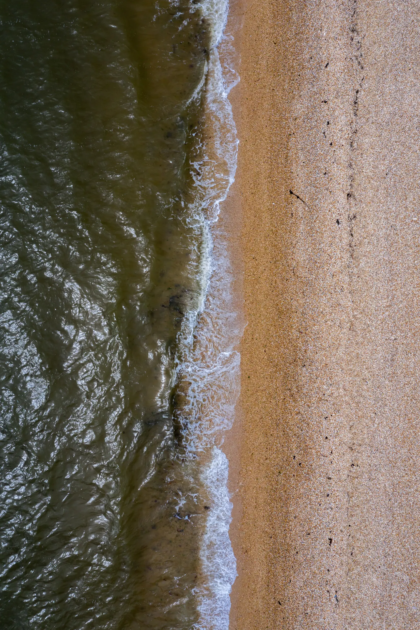 Ariel view of stokes bay beach shoreline in summer